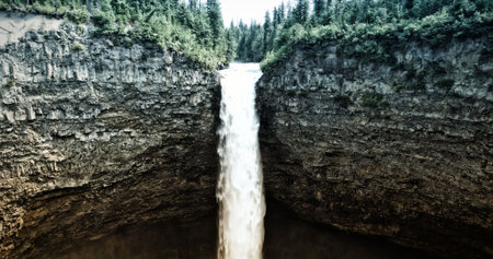 Waterfall and forest and stoneの写真素材