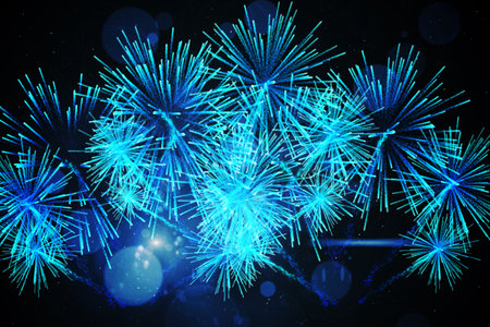 Digitally generated bright firework design in blueの写真素材