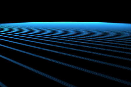 Black background with blue gridの写真素材