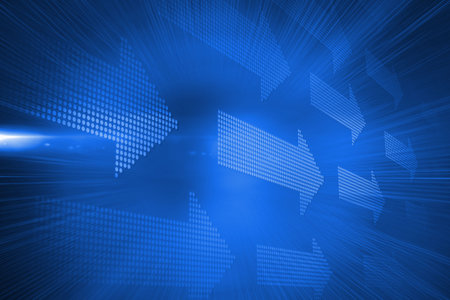 Digitally generated futuristic blue arrowsの写真素材
