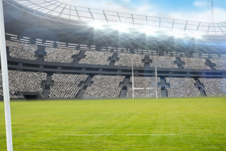 Digital image of rugby stadium on a sunny dayの写真素材