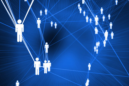 Futuristic glowing figures on blue background