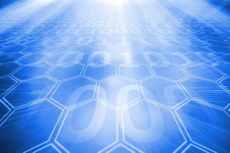 Digitally generated background with glowing hexagons