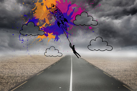 Rocket on splashes over streetの写真素材