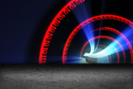 Digitally generated Binary code tunnel in redの写真素材