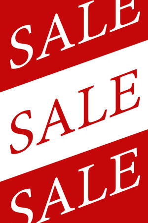 Repeating SALE text is being shown in flat design poster, with red white diagonal stripes. Promotion, advertising, marketing, commercial, colorful, bold, minimalismの写真素材
