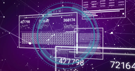 Displaying translucent data panels on analytics dashboard, with teal overlay and code blocks....