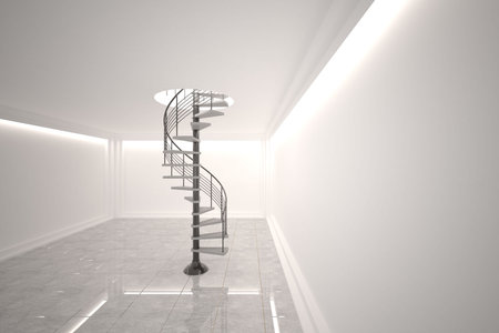 Digitally generated room with winding staircaseの写真素材