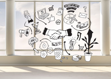 Black white graphic in bright roomの写真素材