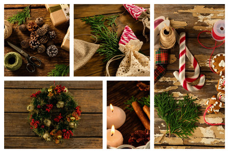 Candle candy and Christmas decorationの写真素材