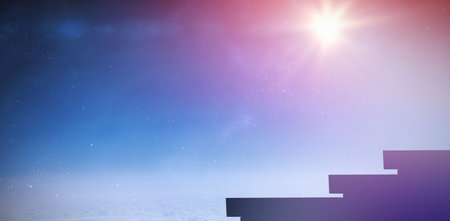 Digitally composite image of building against glowing sky