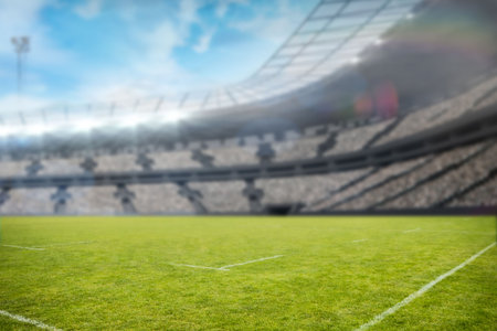 Rugby stadium from the fieldの写真素材