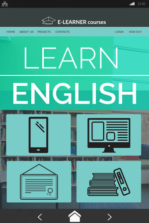 Digital composite image of online education interface on device screenの写真素材