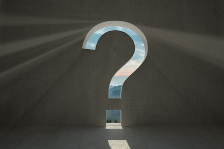 Question mark door in dark room