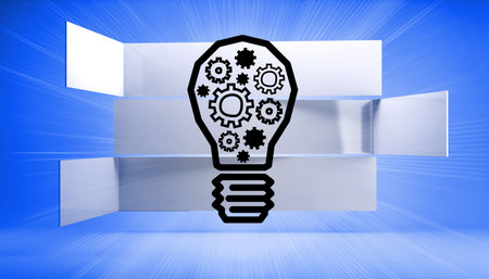 Light bulb with cogwheels on futuristic blue background