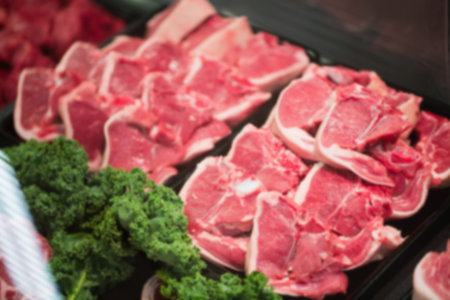Raw meat for sale at supermarketの写真素材