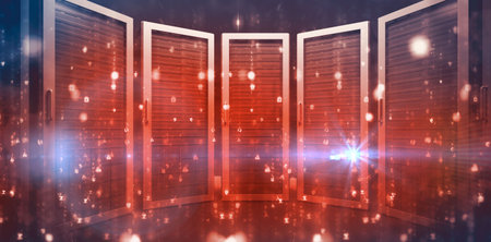 Digital image of glittering red server room