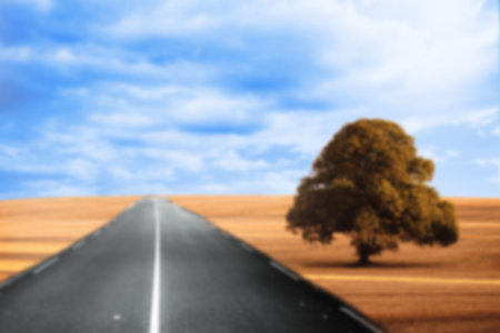 Diminishing view of tree on filed by road against sky