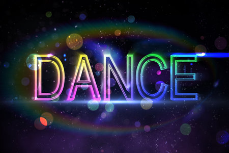 Digitally generated colourful dance text on blackの写真素材