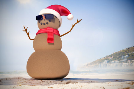 Festive sandman on the beach with copy spaceの写真素材