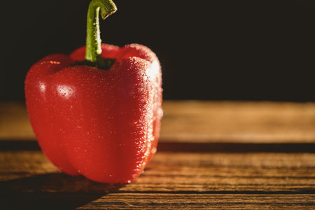 Close-up of wet bell pepper on chopping board