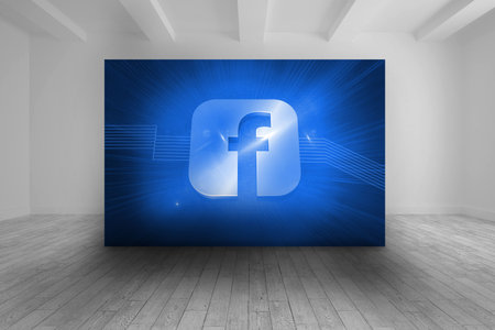 White room with abstract picture of social media iconの写真素材