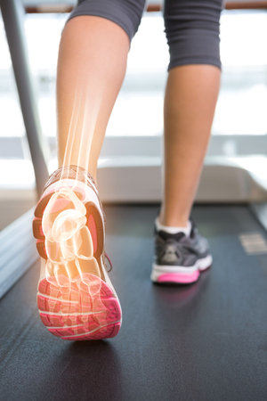 Digital composite of Jogger experiencing ankle pain