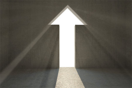 Grey room with arrow doorの写真素材