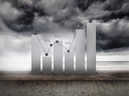 Stormy sky on wall with statisticの写真素材