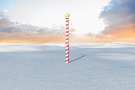 Digitally generated Snowy landscape with pole and copy spaceの写真素材