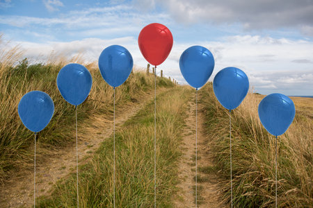Balloons above sand dunesの写真素材