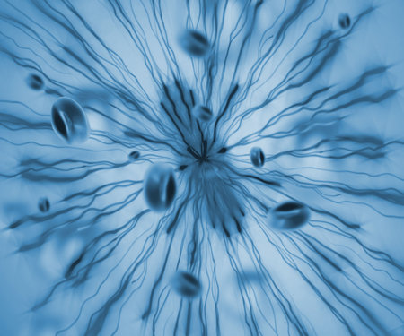 Blue immune system on blue blackgroundの写真素材