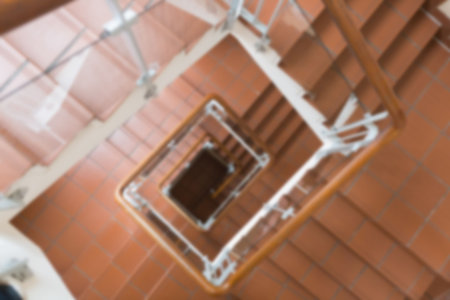 High angle view of spiral staircaseの写真素材