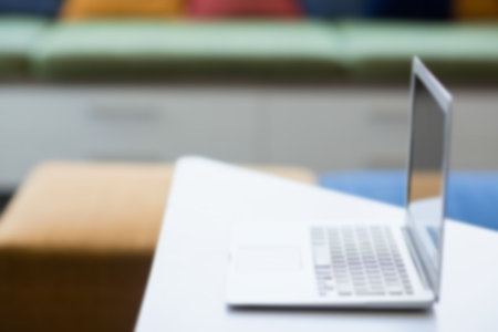Close-up of laptop on tableの写真素材