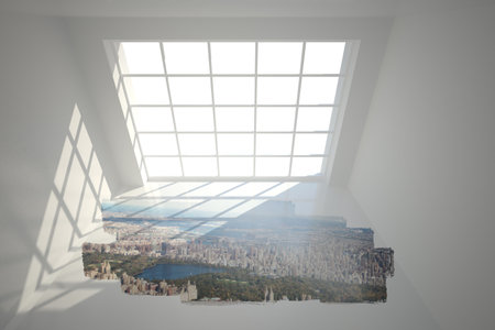 Abstract screen in room showing cityscape
