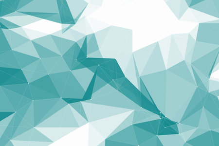 Displaying abstract polygonal mesh across flat design, highlighting teal white network. Futuristic,...