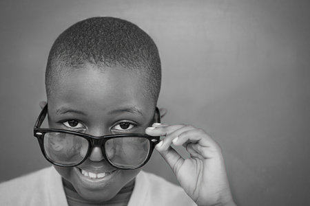 Schoolchild with blackboardの写真素材