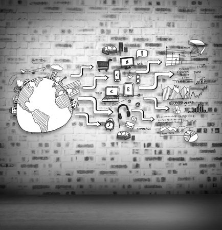 Digitally generated business graphic on wallの写真素材