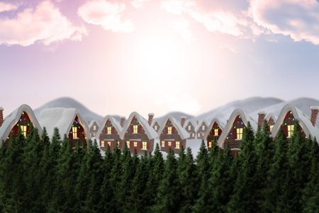 Digitally generated Cute village in the snowの写真素材