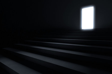 Steps leading to light in the darknessの写真素材