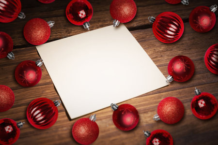 Christmas baubles on tableの写真素材