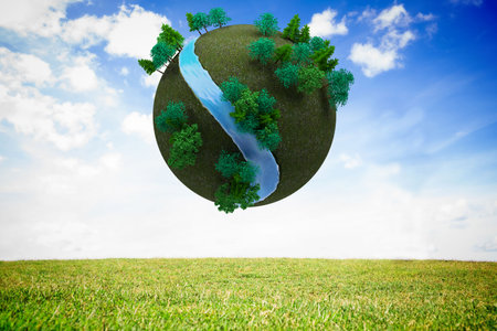 Futuristic earth floating in sky