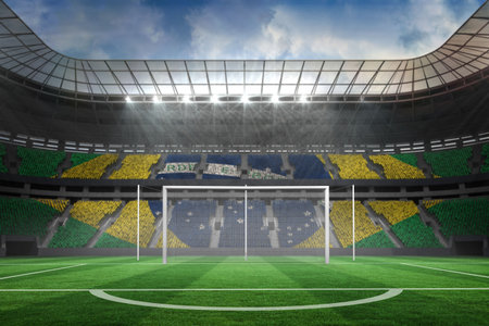 Digitally generated football pitch in large stadiumの写真素材
