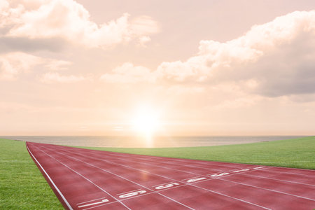 Composite image of race track in front of the oceanの写真素材