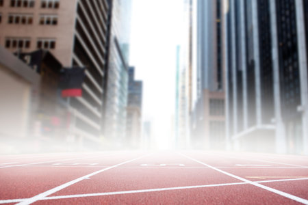 Running track in front of city