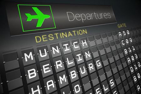 Digitally generated black departures board for german citiesの写真素材