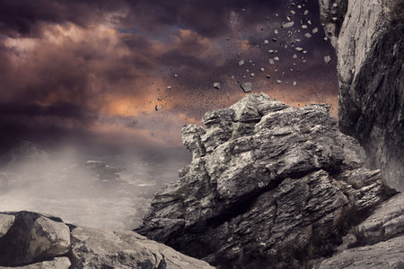 Rock crashing down from cliff