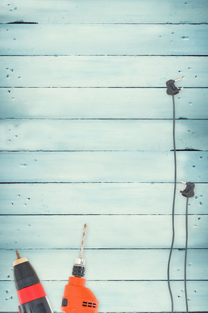 Tools on wooden backgroundの写真素材