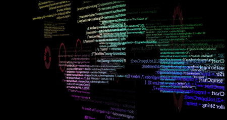 Projecting holographic code panels and code text floating in digital void, showing syntax elements....