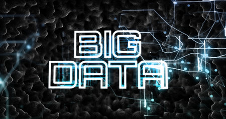Glowing BIG DATA text pulsating in futuristic data network, with neon blue lines and nodes. Futuristic, technology, digital, network, visualization, abstract, connectivityの写真素材